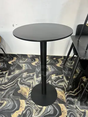 Modern Round Black Bar Table - High-Top Bistro Counter Desk