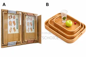 Premium Bamboo Serving Tray Set Metal / Wooden Handle