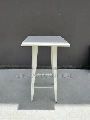 Modern White Metal Bar Table - Industrial High-Top Bistro Desk