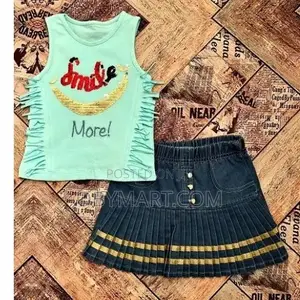 2 in 1 New Season Turkey Girls Top and Jeans Skirt -Green