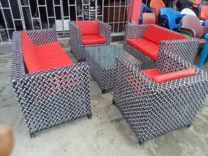 Bold Print Fabric Sofa Set With Red Cushions
