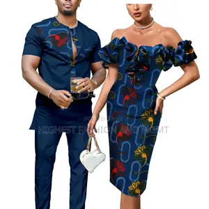 Short Sleeve Shirt and Pant and Print Off Shoulder Dress