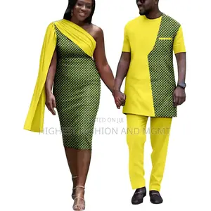 Print Ruffles Tippet Gown and Men Outfit