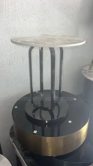 Marble-Top Round Side Table With Chrome Cage Base