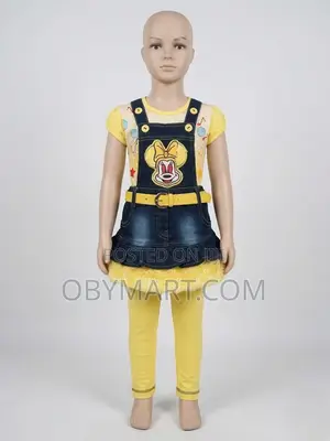 3 Piece Minnie Mouse Set Denim Jumper With T-Shirt and Leggings