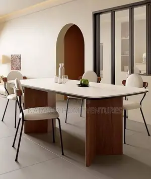 White Top Rectangular Dining Table With Cream Armchairs 6 Seaters