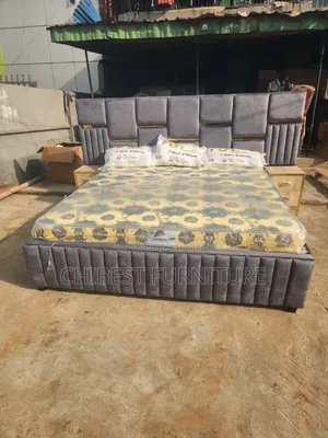 6by7 Grey Upholstery Padded Bed Stand