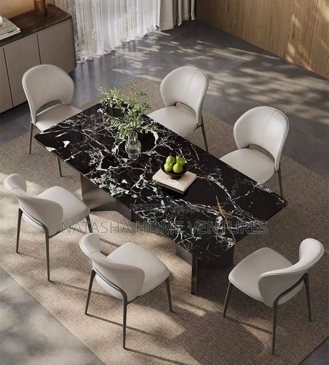 Rectangular Black Marble Dining Set (6-Seater)