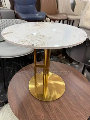 Round White Marble Side/Accent Table With Gold Base