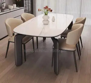 Oval White Marble Dining Set With Chunky Black Legs (6-Seater)