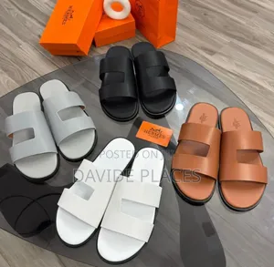 Luxury Hermes Leather Slide Available in Black, Brown and Gray