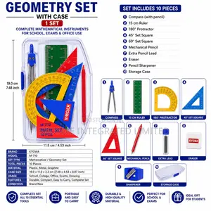 Mathematical Geometry Set With Case – 10 Pieces