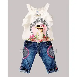 2 PCS Sleeveless Princess White Top and Half Jeans