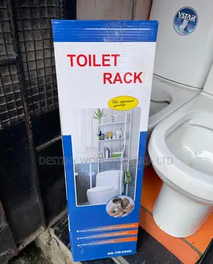 White Metal Toilet Rack Features Three Tiers Of Shelving