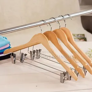 10pcs Solid Wood Clothes Hanger With Metal Clips
