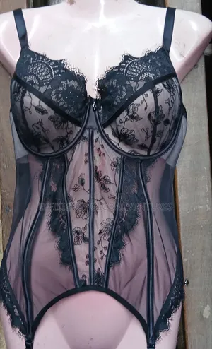Size 34dd Sexy Black Lace Corset Bodysuit Garter Lingerie