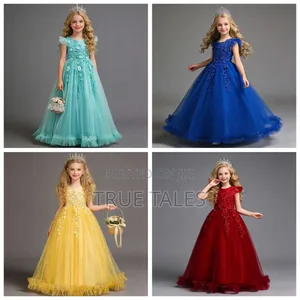 Girls Cap-Sleeves Cinderella Ball Gown Dress