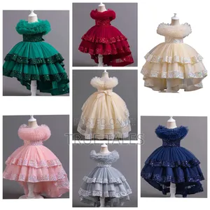 Girl's Ballgown With Sequins, Frilled Neckline and Belt