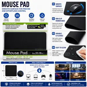 Mouse Pad 22 X 18cm – Smooth Surface Anti-Slip Mouse Mat