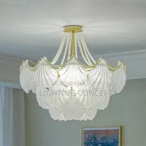 Nordic Shell Shape White Glass Hanging Pendant Chandelier for Hotel.
