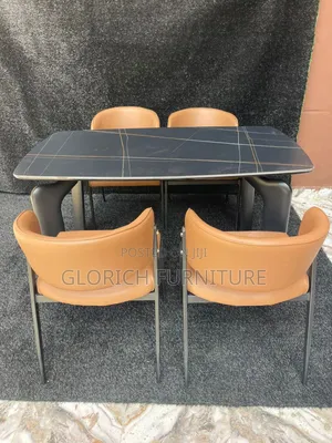 Rectangular Dining Set – 4-Seater With Black Gold-Vein Stone