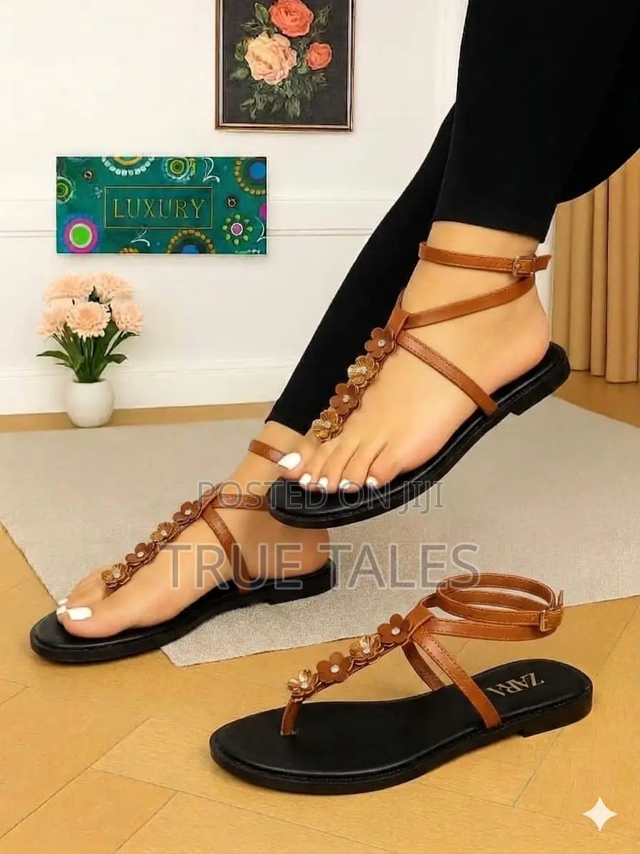 Classy Flowery Flat Sandals # Phe