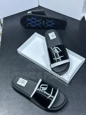 Quality Original Armani Leather Unisex Slide Black