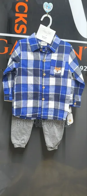 Rene Rofe Toddler Blue Plaid Flannel Joggers Outfit Set