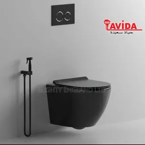 Modern Wall-Hung Toilet Features a Sleek Matte Black Ceramic Finish