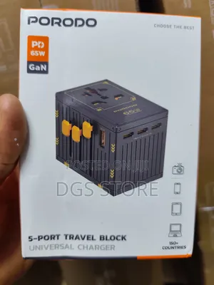 Porodo 5 Port Travel Block Pd 65w Gan Universal Charger