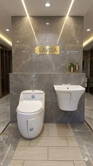 **Luxury One-Piece Toilet Wall-Mounted Basin Set With Gold Trim