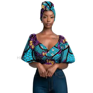Lantern Sleeve Print Crop Top