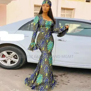 Long Flare Sleeve Ankara Dress