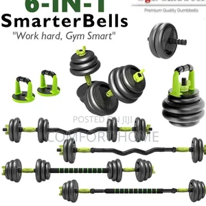 Unisex 30kg 6in1 Anti Dust Adjustable Dumbbells Barbell,Ab Roller, Mo