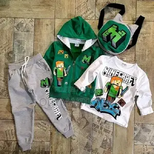 4 in 1 Minecraft Outfit With Bag and Longsleeve -Green.