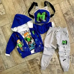 4 in 1 Minecraft Outfit With Bag and Longsleeve-Blue