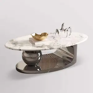 Oval Marble-Top Coffee Table With Sphere