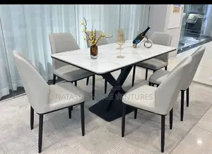 White Marble Dining Set With X-Base 6 Seaters