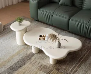 Cloud Coffee Side Table Set – Cream Organic Shape With Cylinder Legs