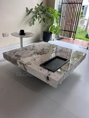 Floating Marble Coffee Side Table Set – Grey White Stone