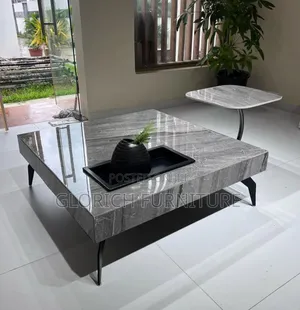 Grey Marble Coffee Side Table Set – High-Gloss Stone With