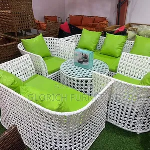 Rattan Outdoor Sofa Set – White Wicker Lounge Suite With Lime Green