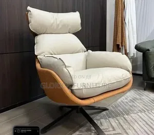High-Back Swivel Lounge Chair – Cream Leather With Walnut Shell