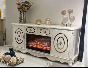 Classic Tv Stand – White Gold Sunburst Design