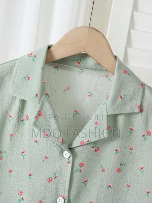 Cute Green Floral Two-Piece Pajama Set