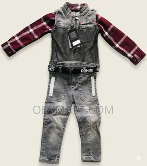 Boys Mesh-Over-Plaid Vest Jean Set