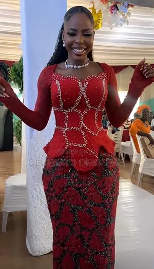 Wine Asoebi Lace Dress