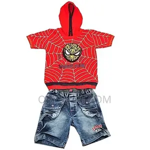 Boys Spider Man Shirt and Jeans Short – Red