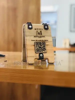 Wooden Restaurant Qr-Code Table a-Banner With Leather