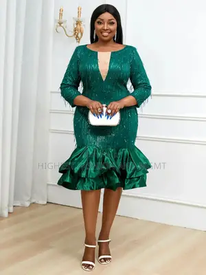 Long Sleeve Ruffle Hem Sequins Dress
